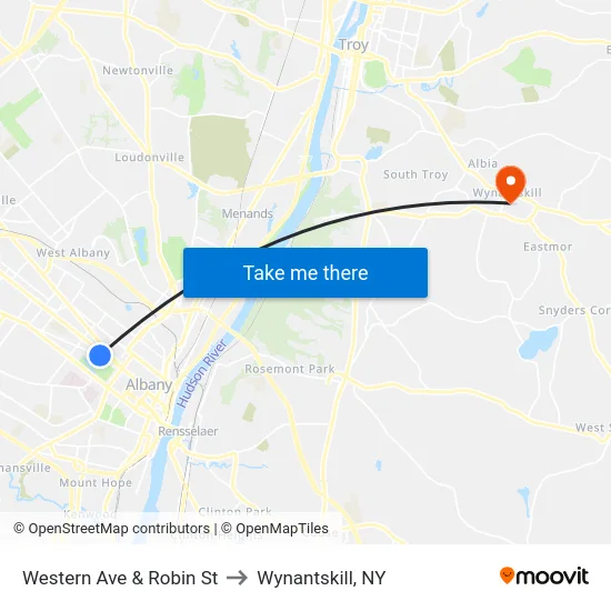 Western Ave & Robin St to Wynantskill, NY map