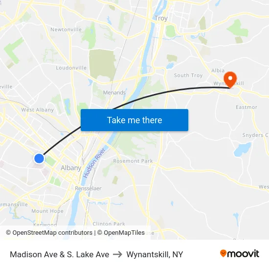 Madison Ave & S. Lake Ave to Wynantskill, NY map