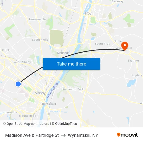 Madison Ave & Partridge St to Wynantskill, NY map