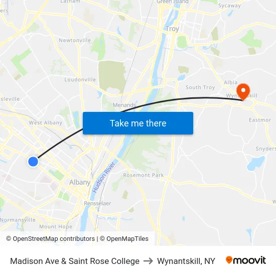 Madison Ave & Saint Rose College to Wynantskill, NY map