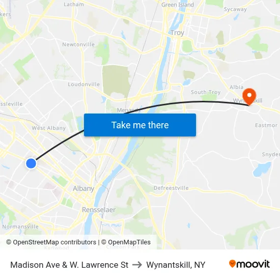 Madison Ave & W. Lawrence St to Wynantskill, NY map