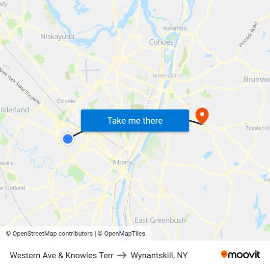 Western Ave & Knowles Terr to Wynantskill, NY map