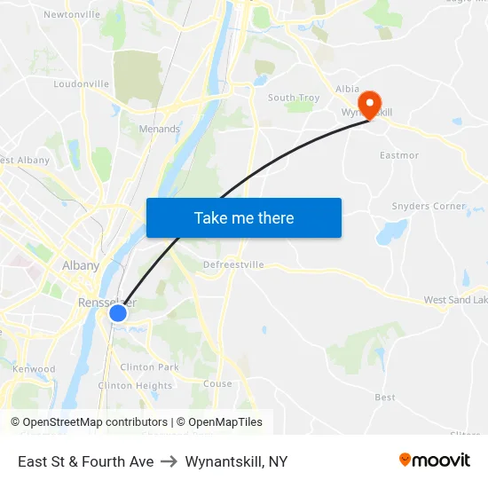 East St & Fourth Ave to Wynantskill, NY map