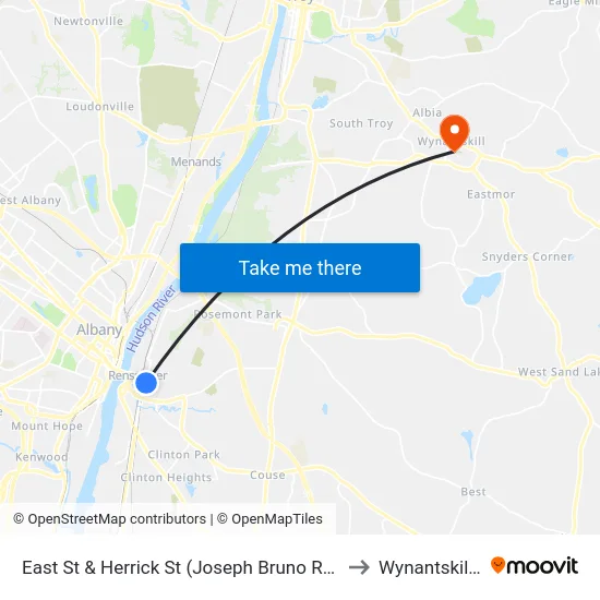 East St & Herrick St (Joseph Bruno Rail Station) to Wynantskill, NY map