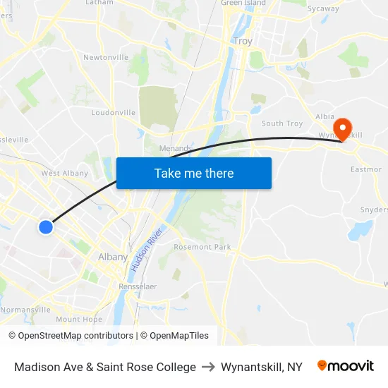 Madison Ave & Saint Rose College to Wynantskill, NY map