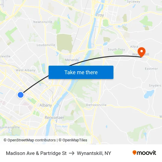 Madison Ave & Partridge St to Wynantskill, NY map