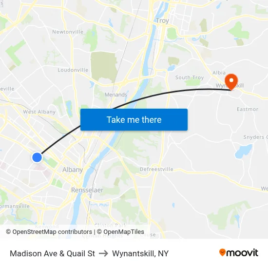Madison Ave & Quail St to Wynantskill, NY map