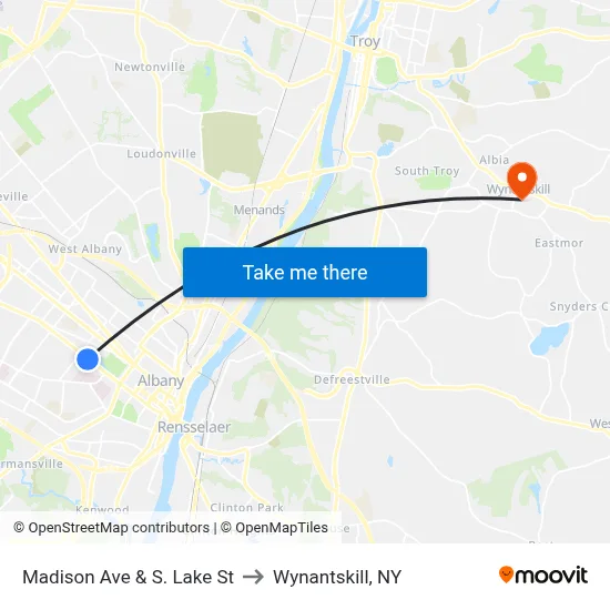 Madison Ave & S. Lake St to Wynantskill, NY map