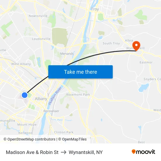 Madison Ave & Robin St to Wynantskill, NY map