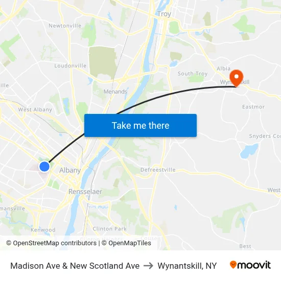 Madison Ave & New Scotland Ave to Wynantskill, NY map