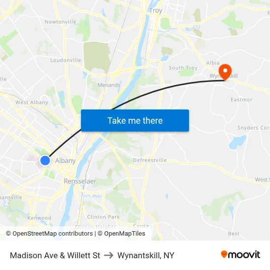 Madison Ave & Willett St to Wynantskill, NY map