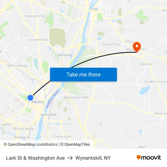 Lark St & Washington Ave to Wynantskill, NY map