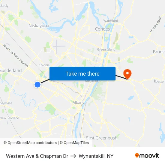 Western Ave & Chapman Dr to Wynantskill, NY map