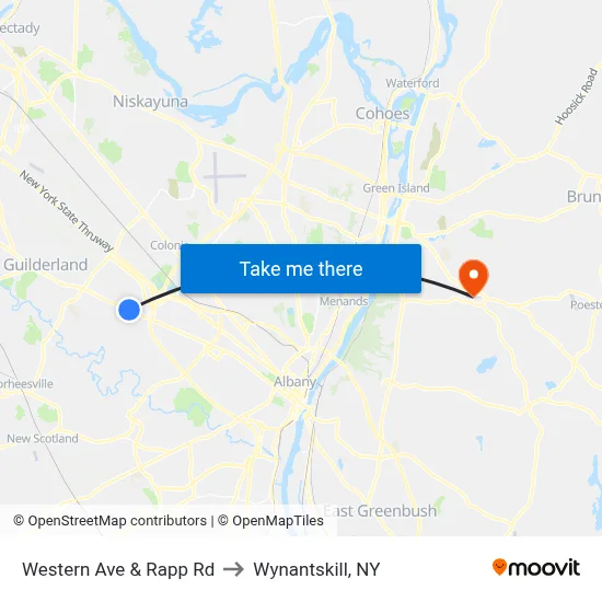 Western Ave & Rapp Rd to Wynantskill, NY map