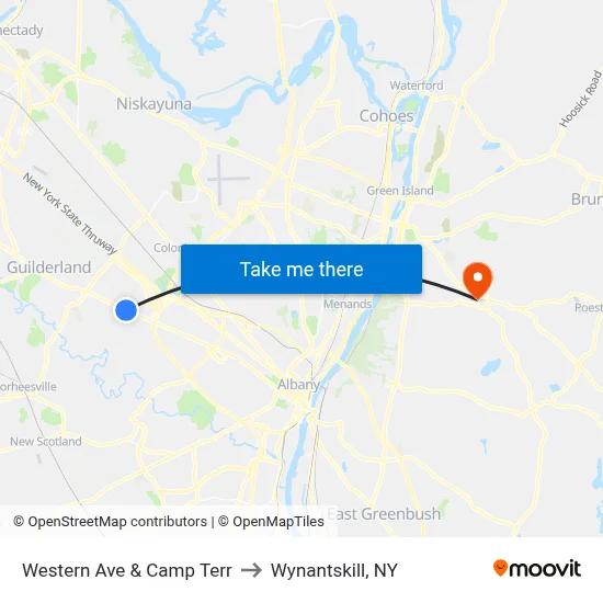 Western Ave & Camp Terr to Wynantskill, NY map