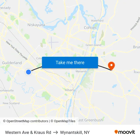 Western Ave & Kraus Rd to Wynantskill, NY map