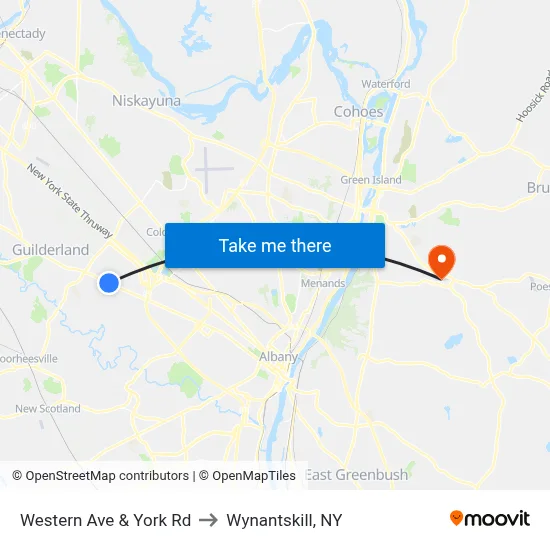 Western Ave & York Rd to Wynantskill, NY map
