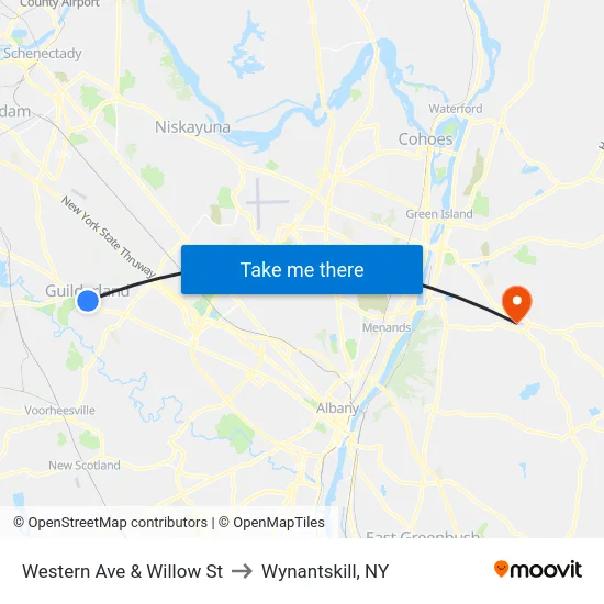 Western Ave & Willow St to Wynantskill, NY map