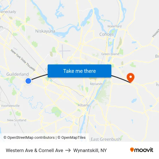 Western Ave & Cornell Ave to Wynantskill, NY map