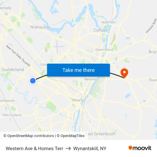 Western Ave & Homes Terr to Wynantskill, NY map