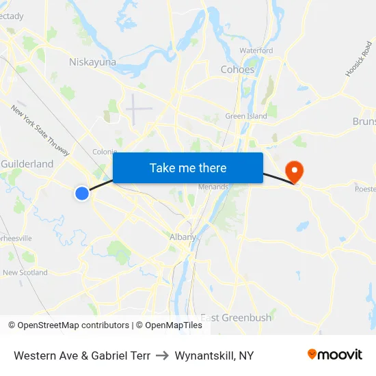 Western Ave & Gabriel Terr to Wynantskill, NY map