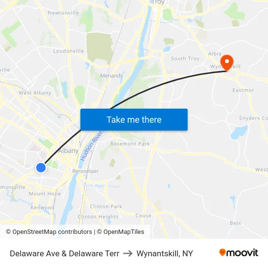 Delaware Ave & Delaware Terr to Wynantskill, NY map