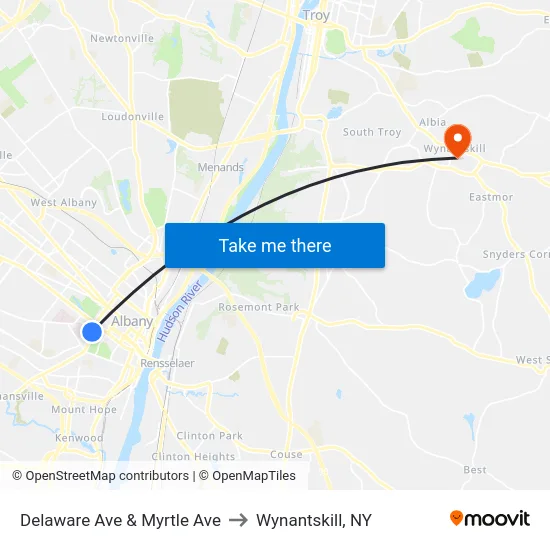 Delaware Ave & Myrtle Ave to Wynantskill, NY map
