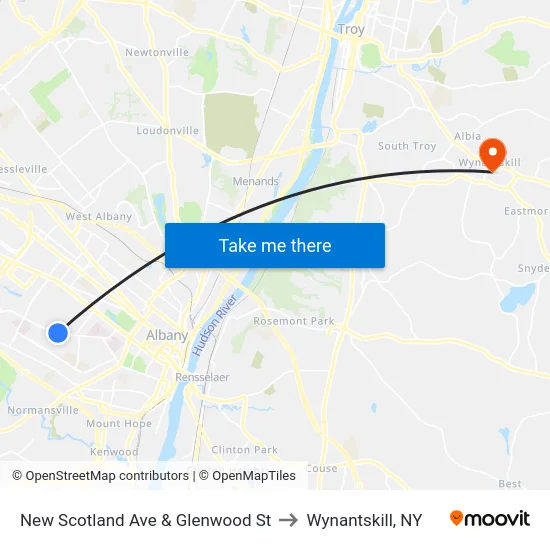 New Scotland Ave & Glenwood St to Wynantskill, NY map