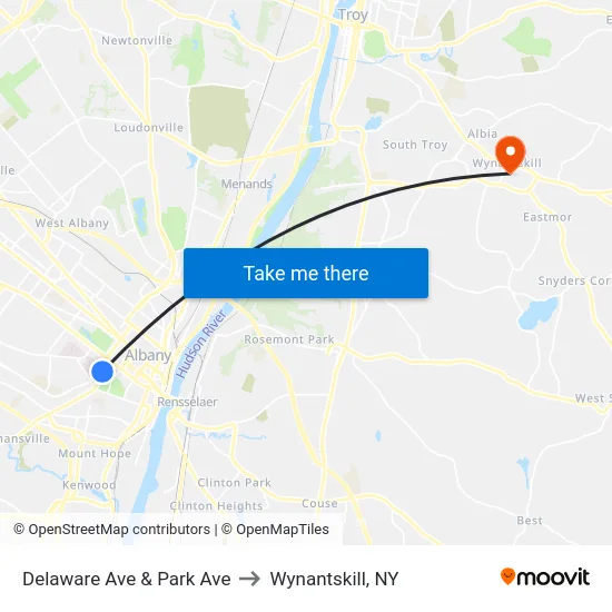 Delaware Ave & Park Ave to Wynantskill, NY map