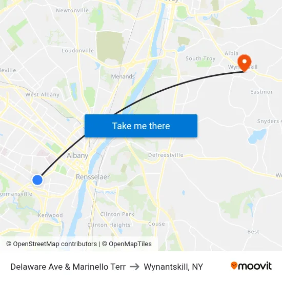 Delaware Ave & Marinello Terr to Wynantskill, NY map