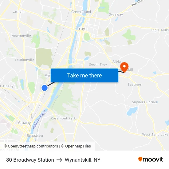 80 Broadway Station to Wynantskill, NY map