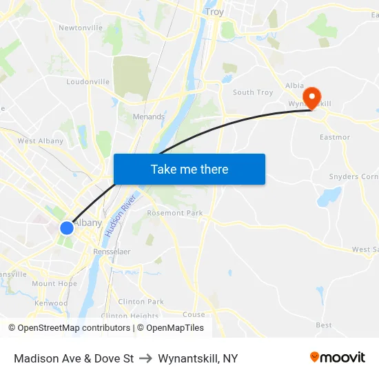 Madison Ave & Dove St to Wynantskill, NY map