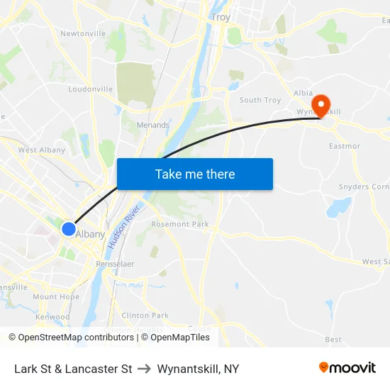 Lark St & Lancaster St to Wynantskill, NY map