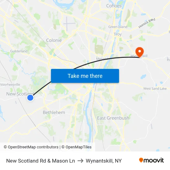 New Scotland Rd & Mason Ln to Wynantskill, NY map