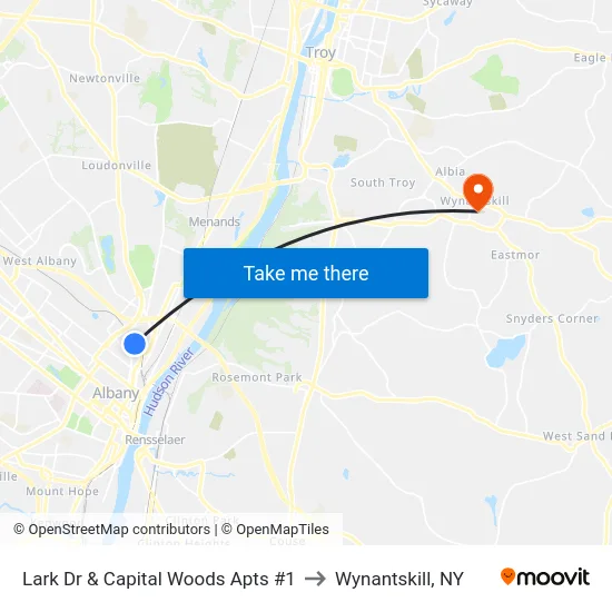 Lark Dr & Capital Woods Apts #1 to Wynantskill, NY map