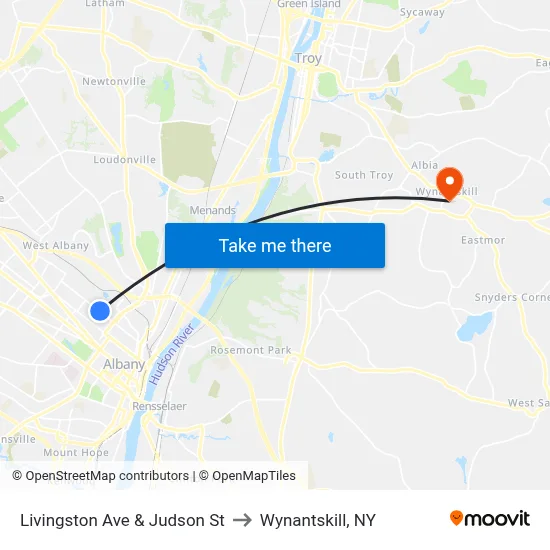 Livingston Ave & Judson St to Wynantskill, NY map