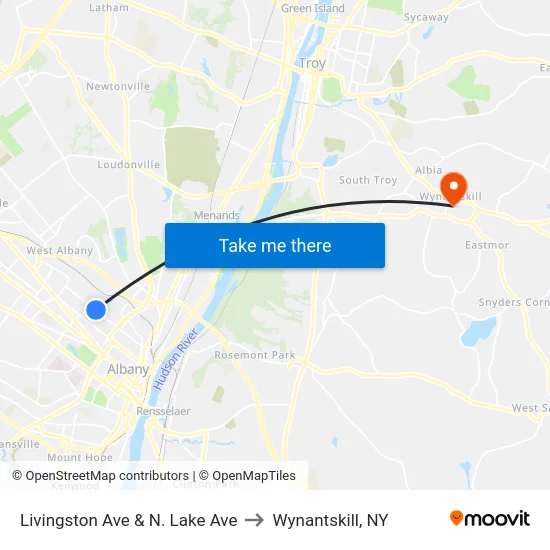 Livingston Ave & N. Lake Ave to Wynantskill, NY map
