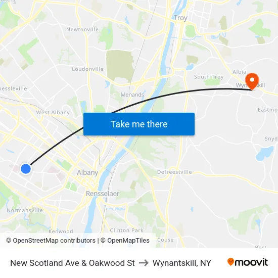 New Scotland Ave & Oakwood St to Wynantskill, NY map