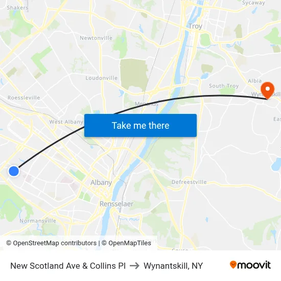New Scotland Ave & Collins Pl to Wynantskill, NY map
