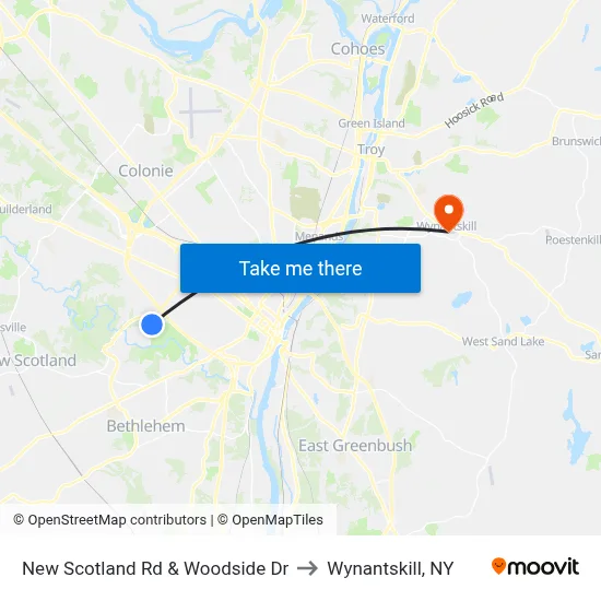 New Scotland Rd & Woodside Dr to Wynantskill, NY map