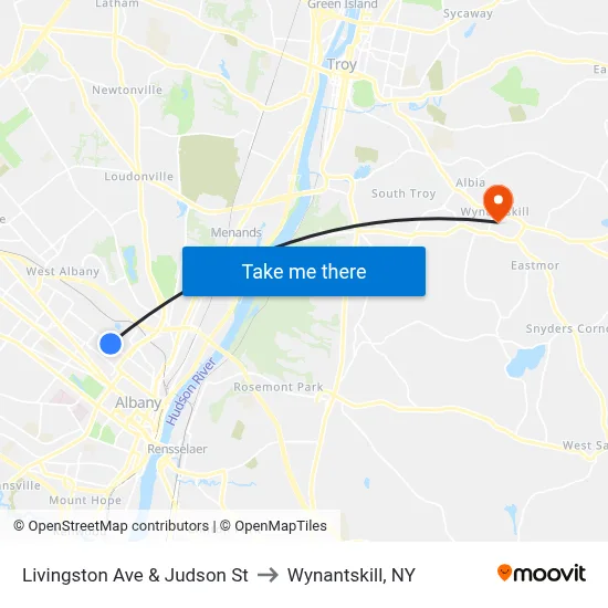Livingston Ave & Judson St to Wynantskill, NY map