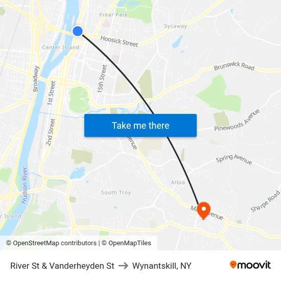 River St & Vanderheyden St to Wynantskill, NY map
