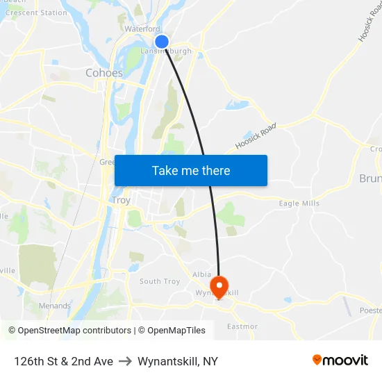 126th St & 2nd Ave to Wynantskill, NY map