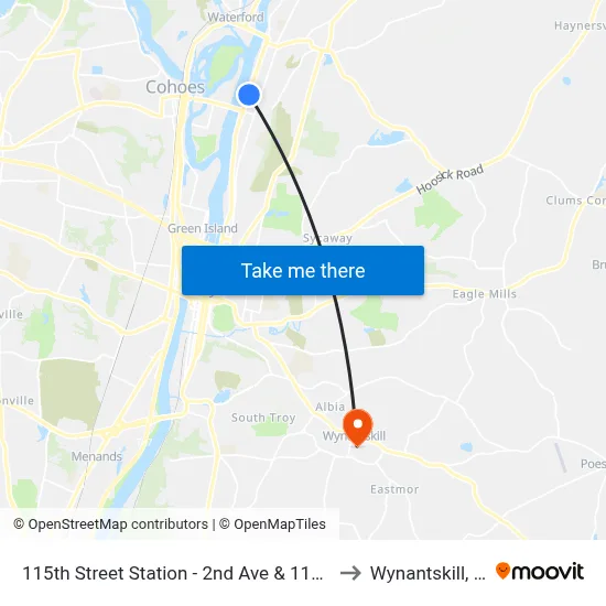 115th Street Station - 2nd Ave & 115th St to Wynantskill, NY map