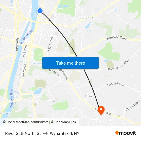 River St & North St to Wynantskill, NY map
