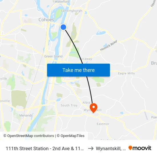 111th Street Station - 2nd Ave & 111th St to Wynantskill, NY map