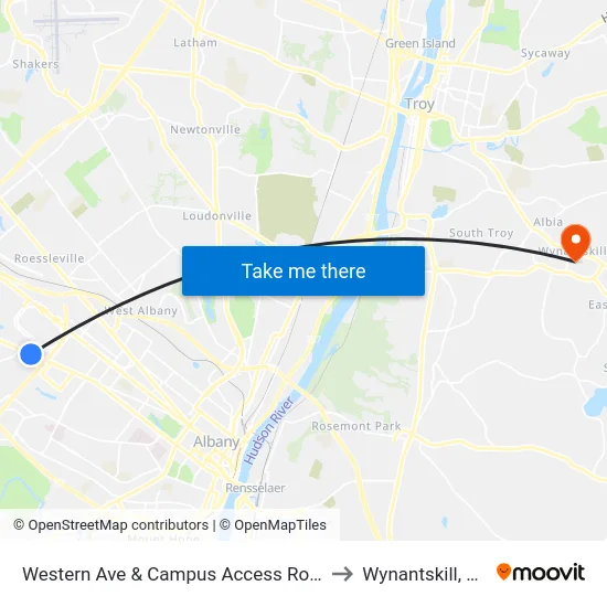 Western Ave & Campus Access Road to Wynantskill, NY map