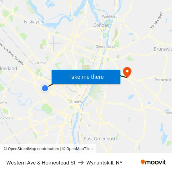 Western Ave & Homestead St to Wynantskill, NY map