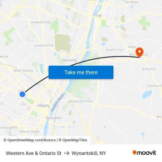 Western Ave & Ontario St to Wynantskill, NY map