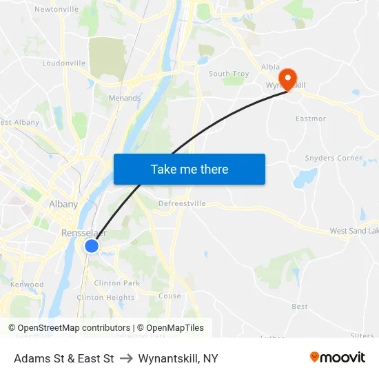 Adams St & East St to Wynantskill, NY map
